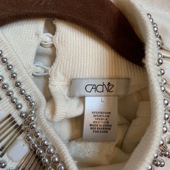 Cache Ivory Embellished Sleeveless Sweater sz L - Picture 6 of 8